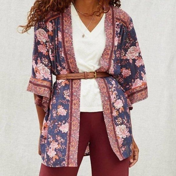 Matilda Jane Tops - Matilda Jane Periwinkle Floral OLIVIA Kimono Medium/Large Chiffon Boho M/L 32614